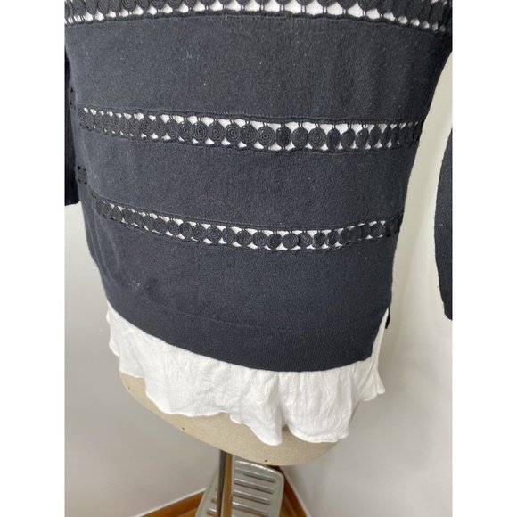 Anthropologie Angel of The North Sweater Sz Small Black Crochet White Shirttail - Picture 3 of 5